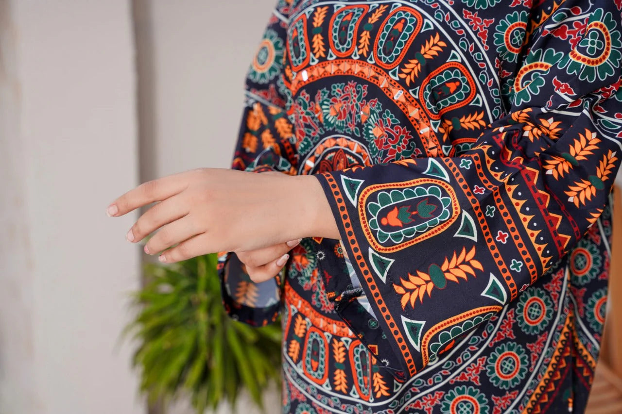 Mirror Embroidered & Printed 2-Piece Dress