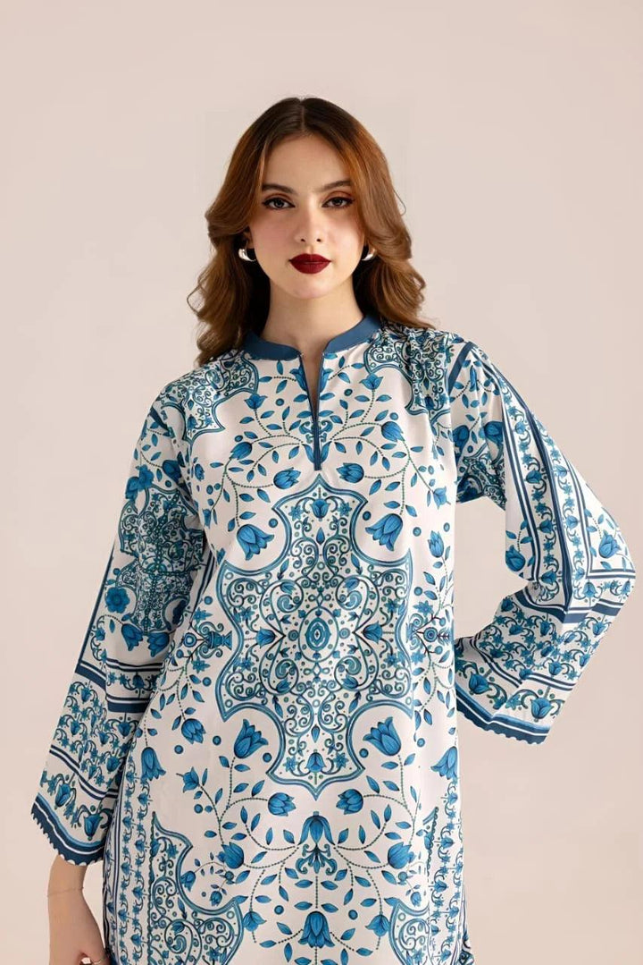 2 Pcs - Stitched Shirt And Trouser Set - Printed Grip Silk