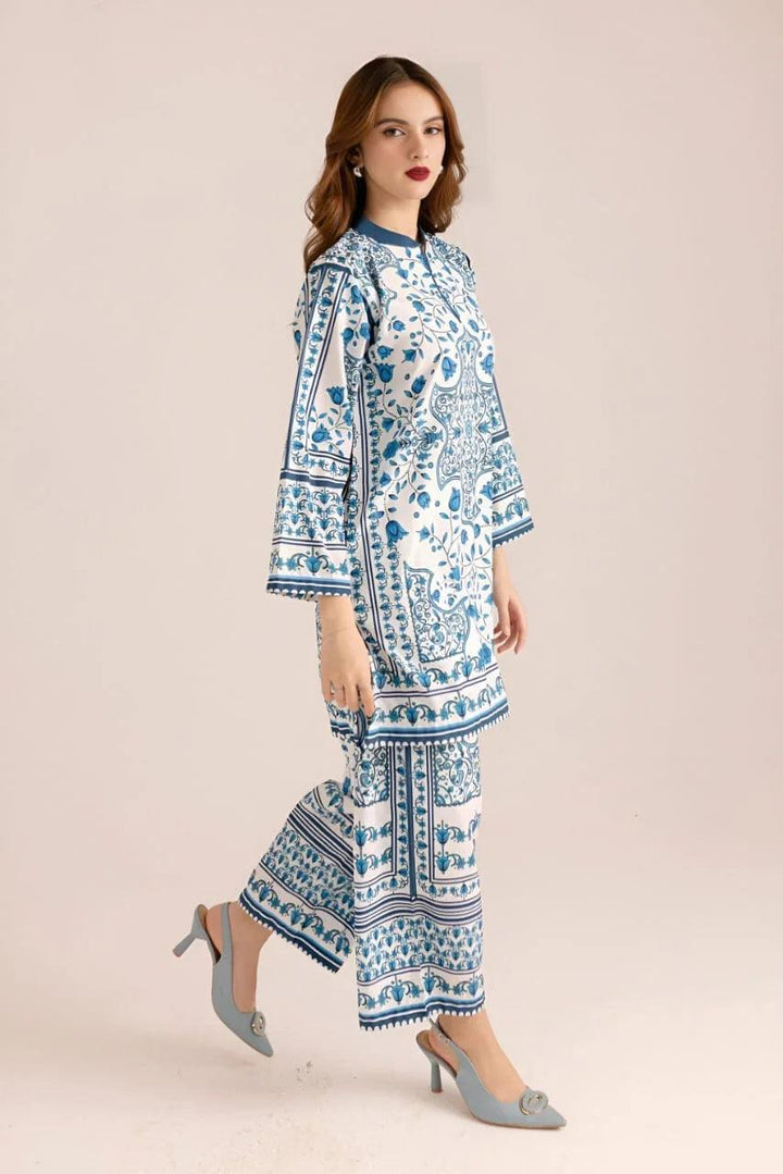 2 Pcs - Stitched Shirt And Trouser Set - Printed Grip Silk