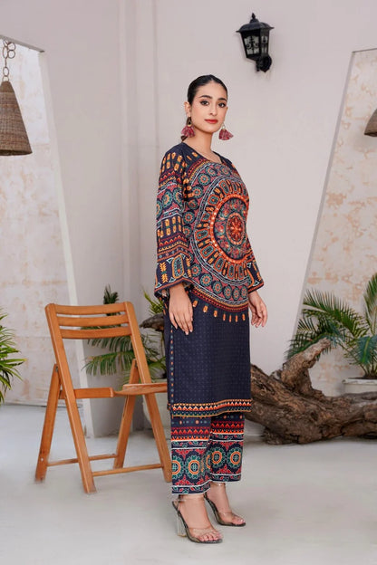 Mirror Embroidered & Printed 2-Piece Dress