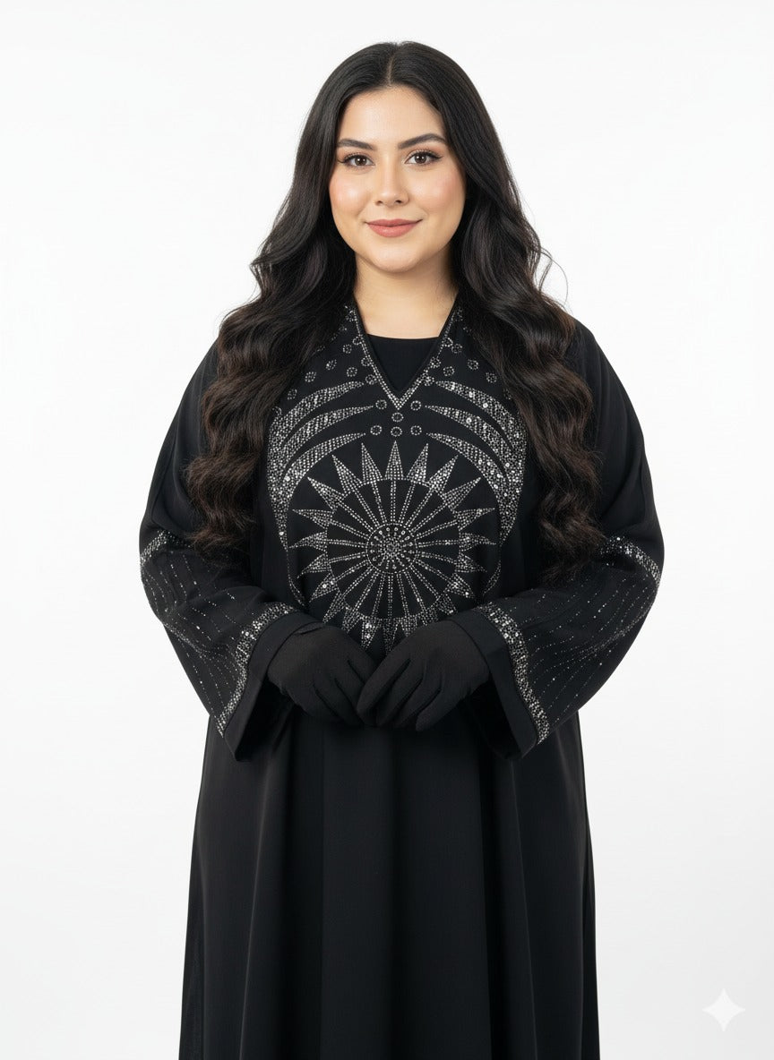 Traditional black sitara work abaya