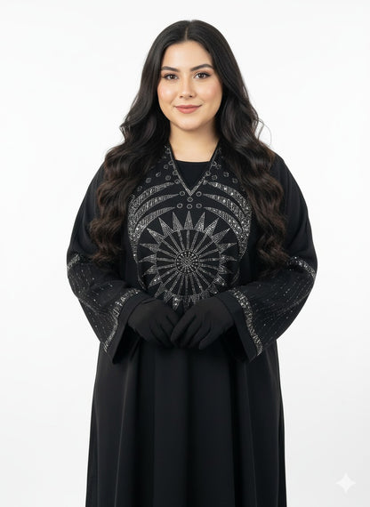 Traditional black sitara work abaya