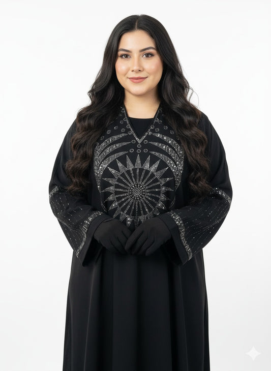 Traditional black sitara work abaya
