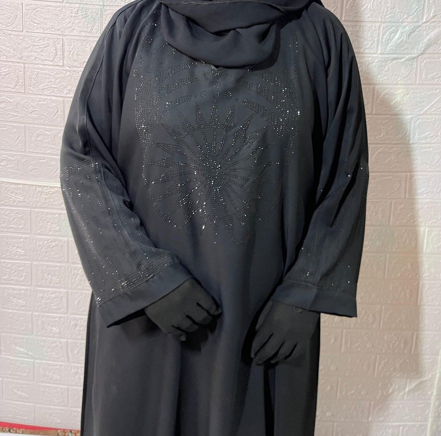 Traditional black sitara work abaya